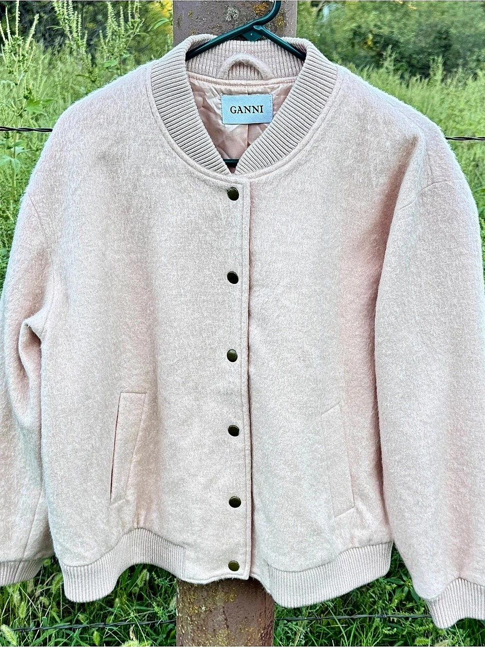 GANNI "Inglewood" Soft Wool Blend Bomber Jacket in a Women's Size Medium (M)